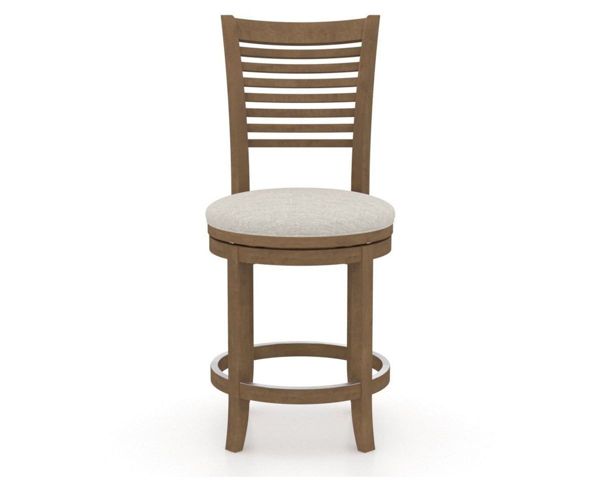 Canadel Upholstered Counter Stool 8229 in TB Fabric and 25 Pecan Washed and Swivel Base, front view