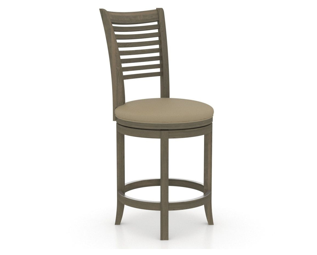 Canadel Upholstered Counter Stool 8229 in XY Faux Leather and 08 Shadow and Swivel Base, three-quarter view