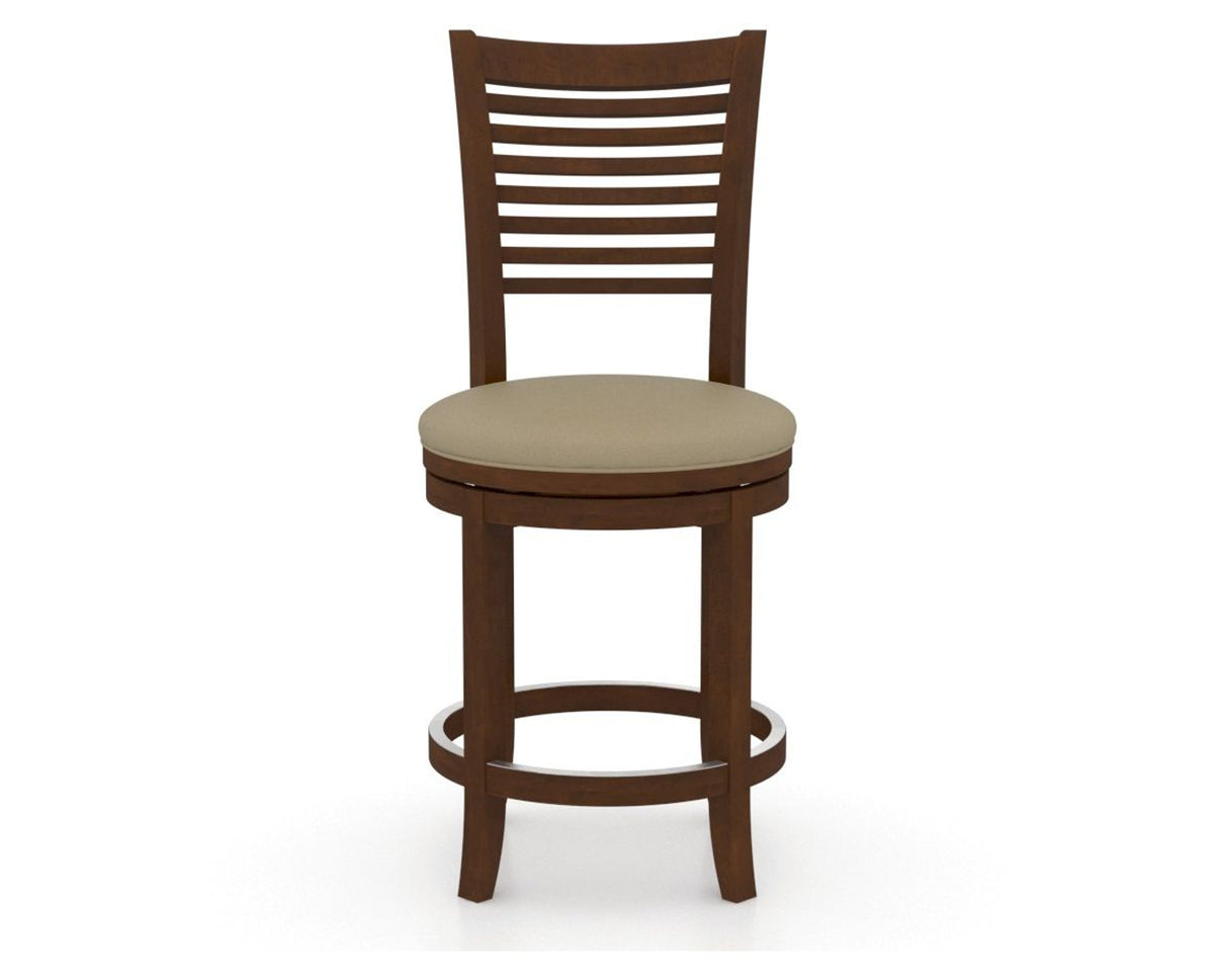 Canadel Upholstered Counter Stool 8229 in XY Faux Leather and 19 Cognac Washed and Swivel Base, front view
