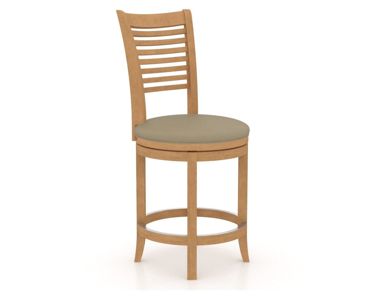 Canadel Upholstered Counter Stool 8229 in XY Faux Leather and 20 Caramel Washed and Swivel Base, three-quarter view