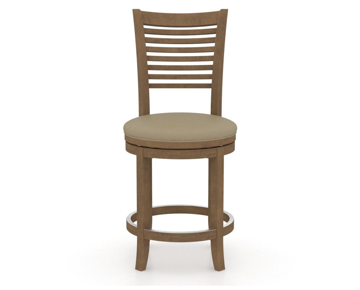 Canadel Upholstered Counter Stool 8229 in XY Faux Leather and 25 Pecan Washed and Swivel Base, front view