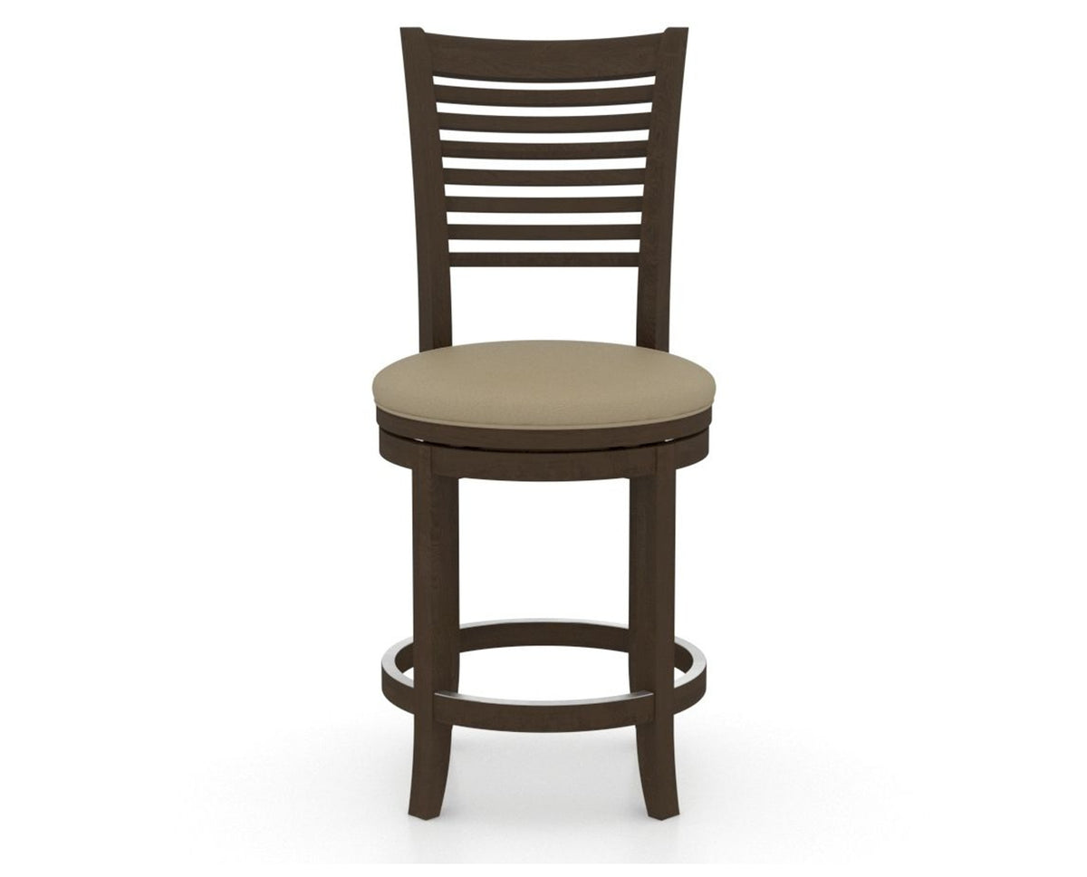 Canadel Upholstered Counter Stool 8229 in XY Faux Leather and 29 Hazelnut Washed and Swivel Base, front view