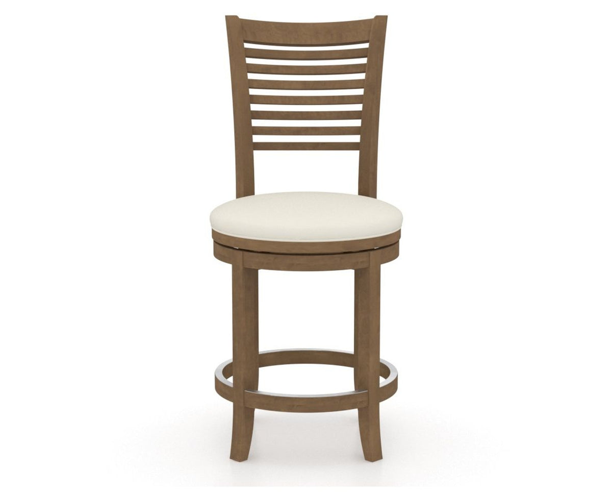 Canadel Upholstered Counter Stool 8229 in YJ Faux Leather and 25 Pecan Washed and Swivel Base, front view