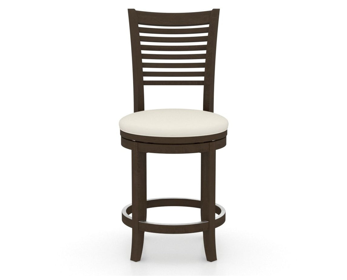 Canadel Upholstered Counter Stool 8229 in YJ Faux Leather and 29 Hazelnut Washed and Swivel Base, front view