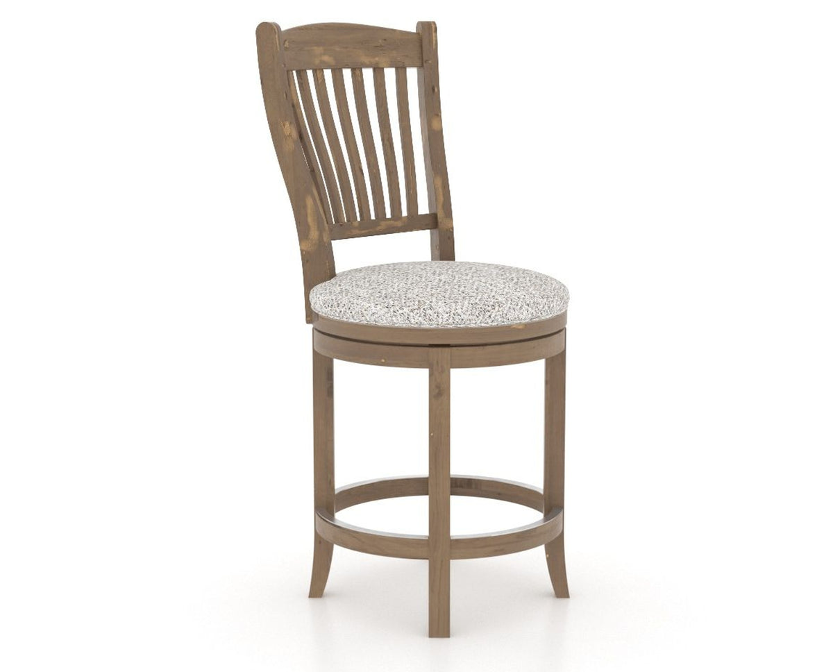 Canadel Champlain Upholstered Counter Stool 8232 in FP Crypton® and 25 Pecan Washed and Swivel Base, three-quarter view