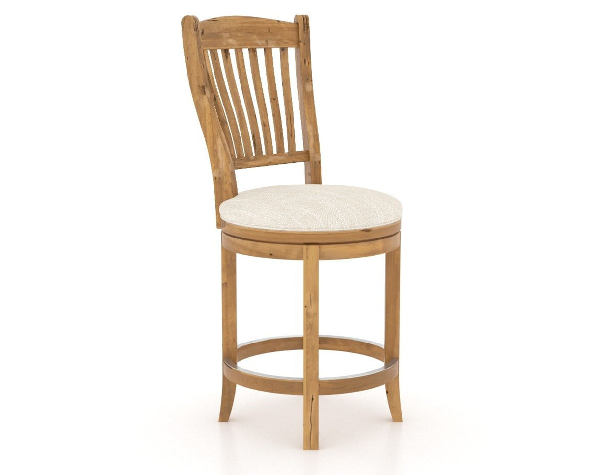 Canadel Champlain Upholstered Counter Stool 8232 in FT InsideOut® and 01 Honey Washed and Swivel Base, three-quarter view