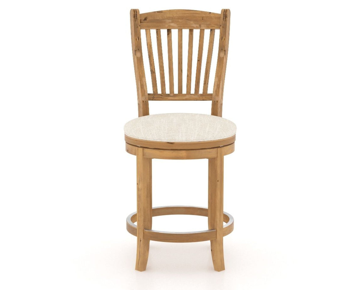 Canadel Champlain Upholstered Counter Stool 8232 in FT InsideOut® and 01 Honey Washed and Swivel Base, front view
