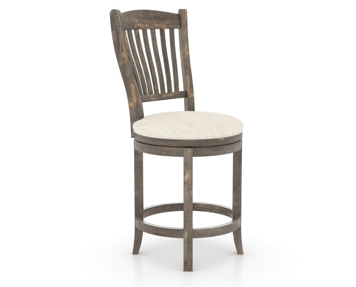 Canadel Champlain Upholstered Counter Stool 8232 in FT InsideOut® and 08 Shadow and Swivel Base, three-quarter view