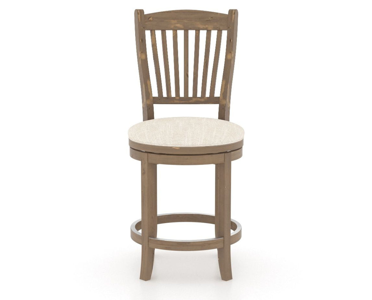 Canadel Champlain Upholstered Counter Stool 8232 in FT InsideOut® and 25 Pecan Washed and Swivel Base, front view