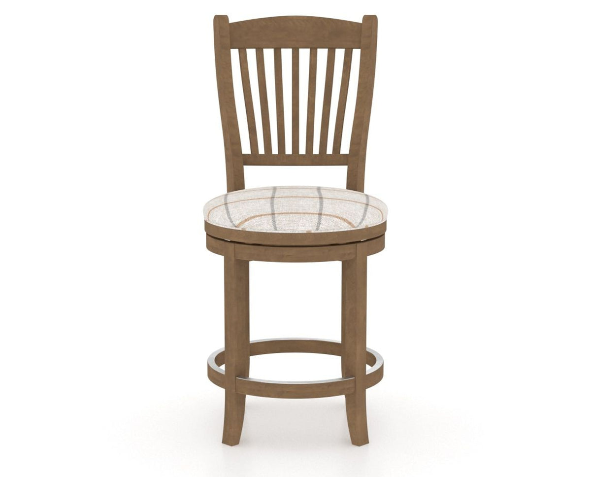 Canadel Upholstered Counter Stool 8232 in OZ Fabric and 25 Pecan Washed and Swivel Base, front view