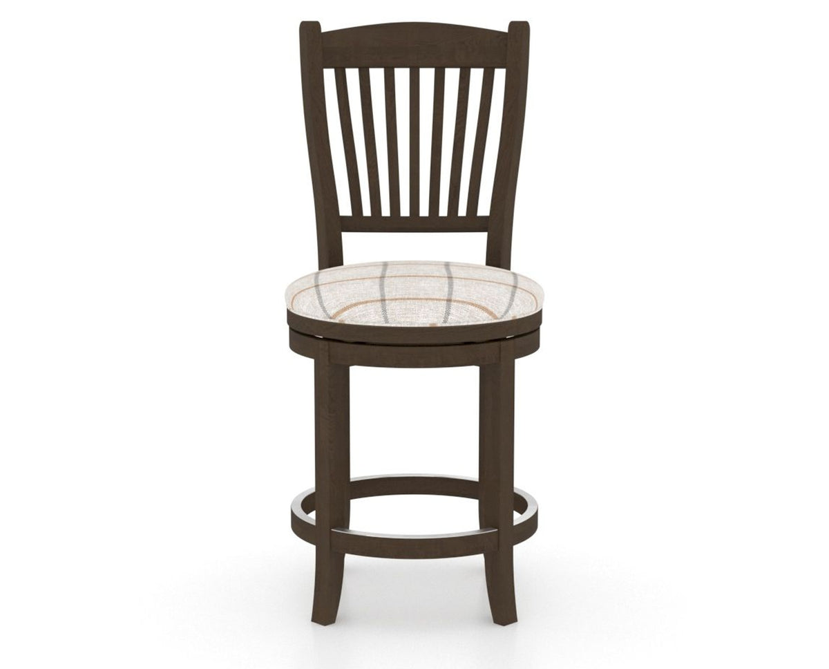 Canadel Upholstered Counter Stool 8232 in OZ Fabric and 29 Hazelnut Washed and Swivel Base, front view