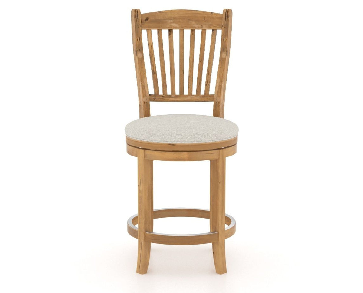 Canadel Champlain Upholstered Counter Stool 8232 in TB Fabric and 01 Honey Washed and Swivel Base, front view
