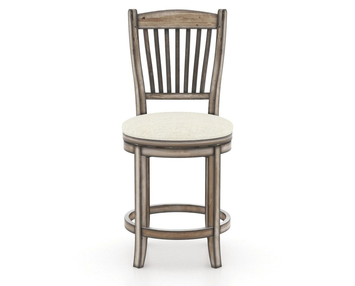 Canadel Champlain Upholstered Counter Stool 8232 in TW Fabric and 72 Heritage Nature and Swivel Base, front view