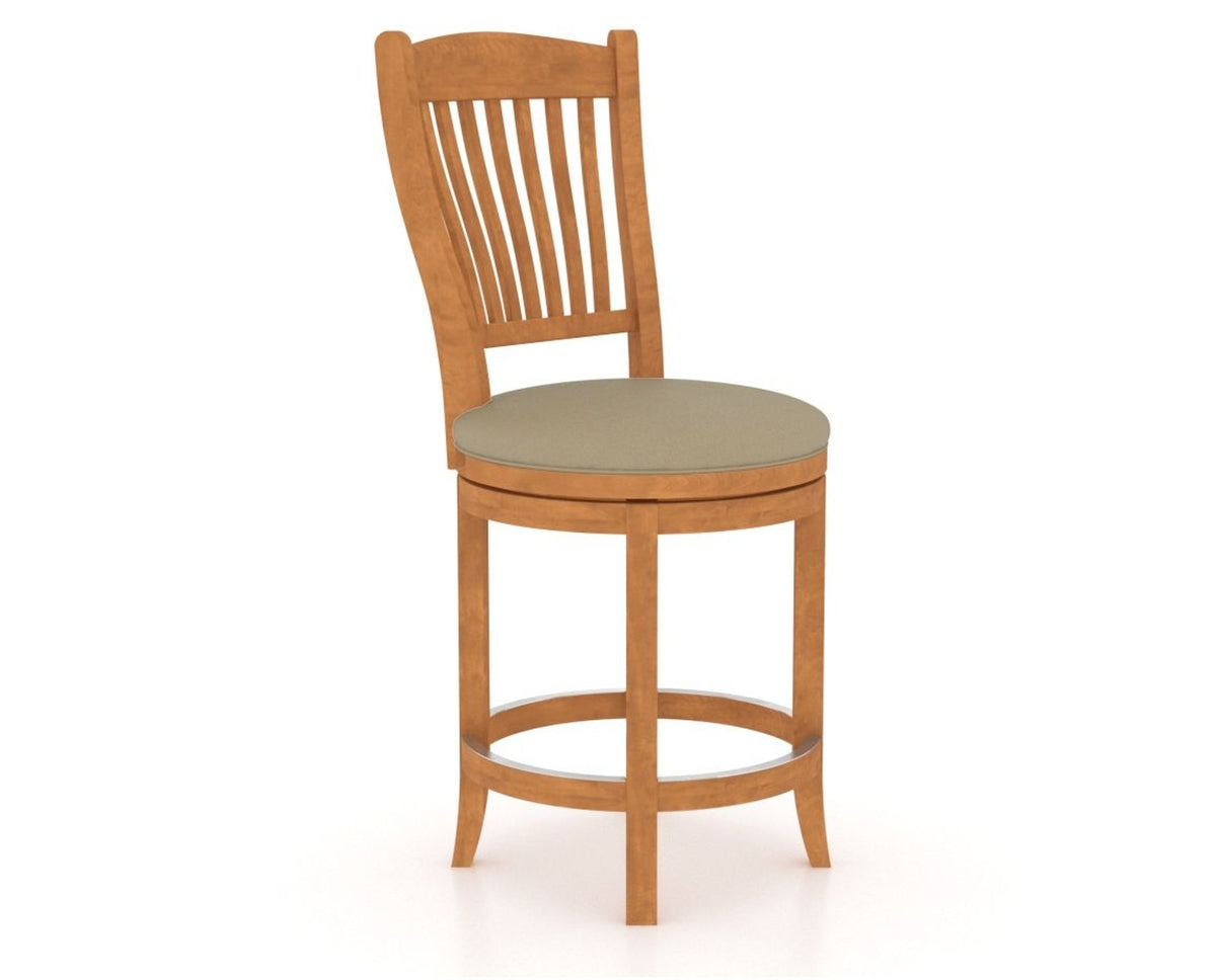 Canadel Upholstered Counter Stool 8232 in XY Faux Leather and 01 Honey Washed and Swivel Base, three-quarter view