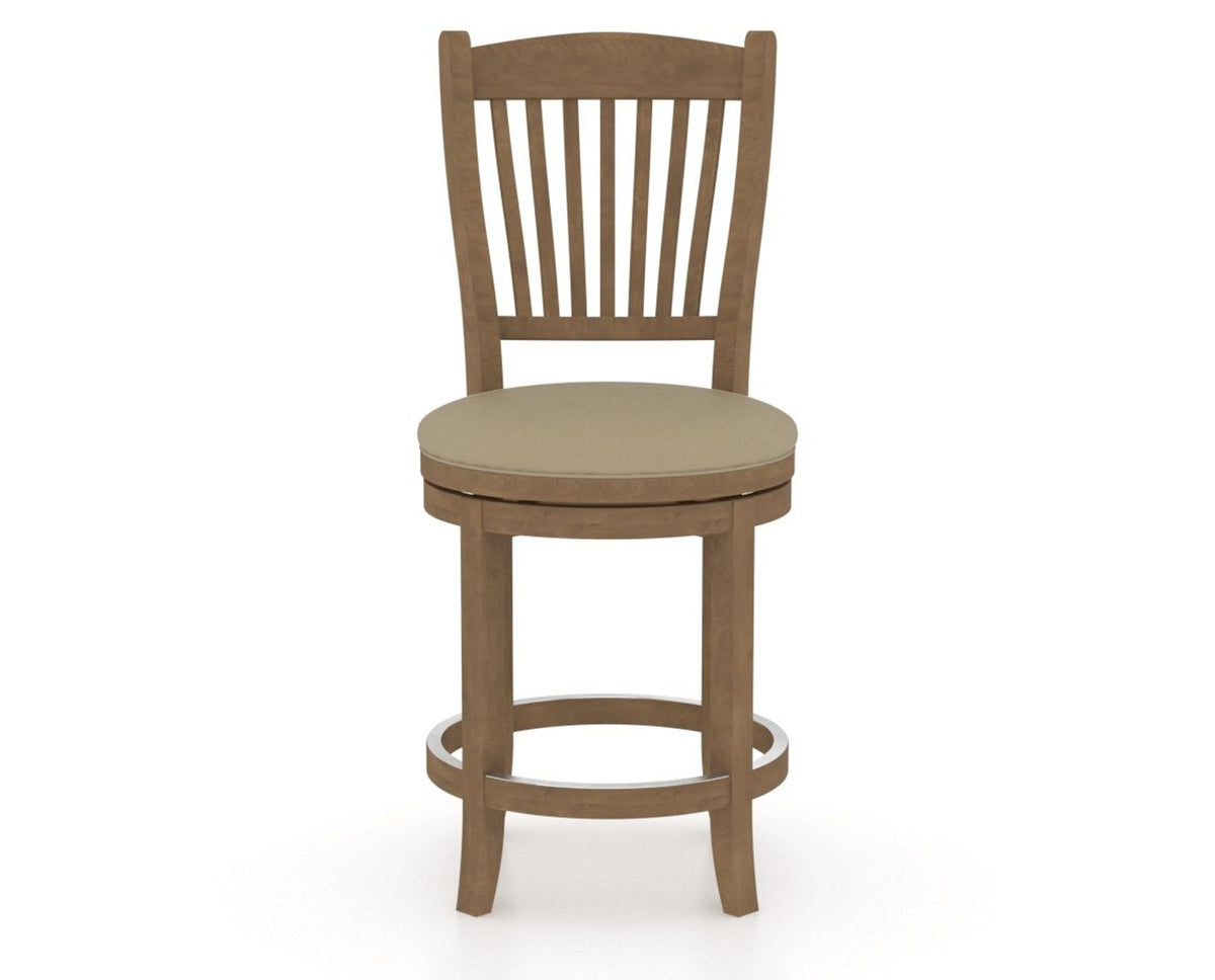 Canadel Upholstered Counter Stool 8232 in XY Faux Leather and 25 Pecan Washed and Swivel Base, front view
