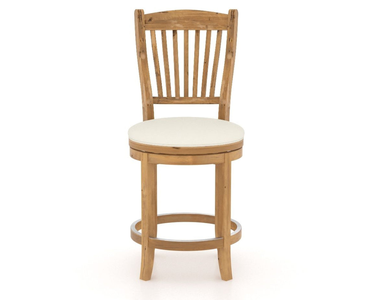 Canadel Champlain Upholstered Counter Stool 8232 in YJ Faux Leather and 01 Honey Washed and Swivel Base, front view