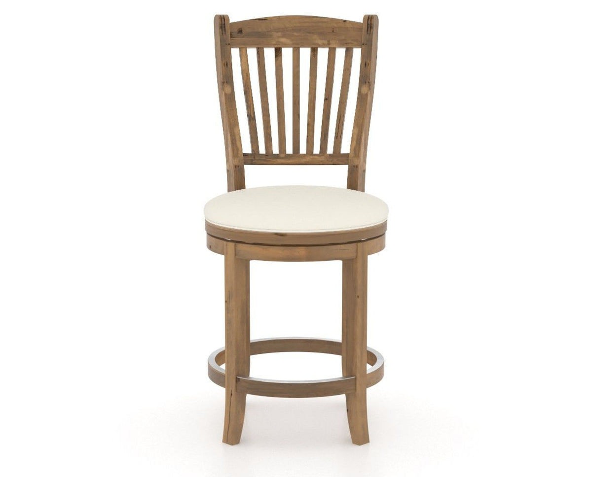 Canadel Champlain Upholstered Counter Stool 8232 in YJ Faux Leather and 03 Oak Washed and Swivel Base, front view