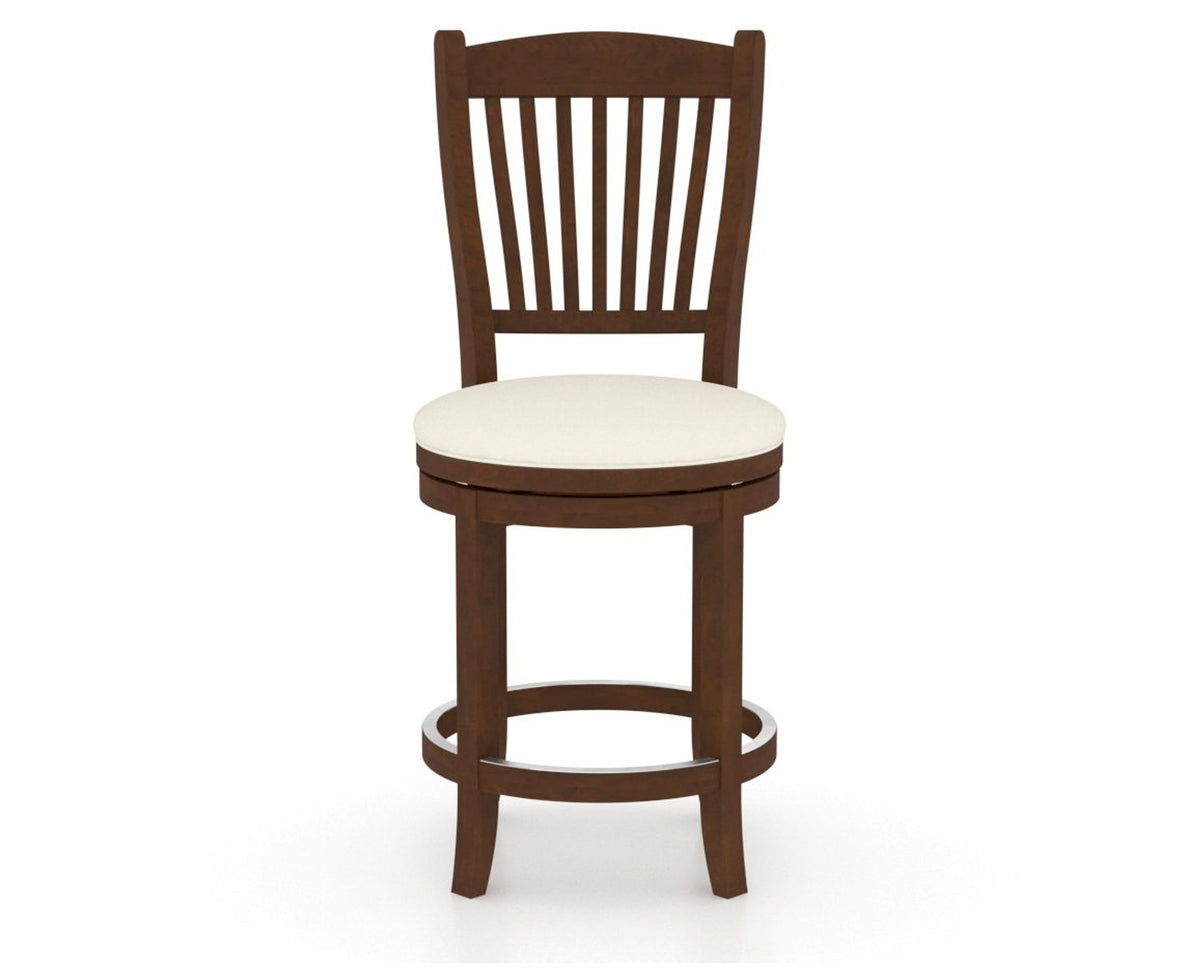 Canadel Upholstered Counter Stool 8232 in YJ Faux Leather and 19 Cognac Washed and Swivel Base, front view
