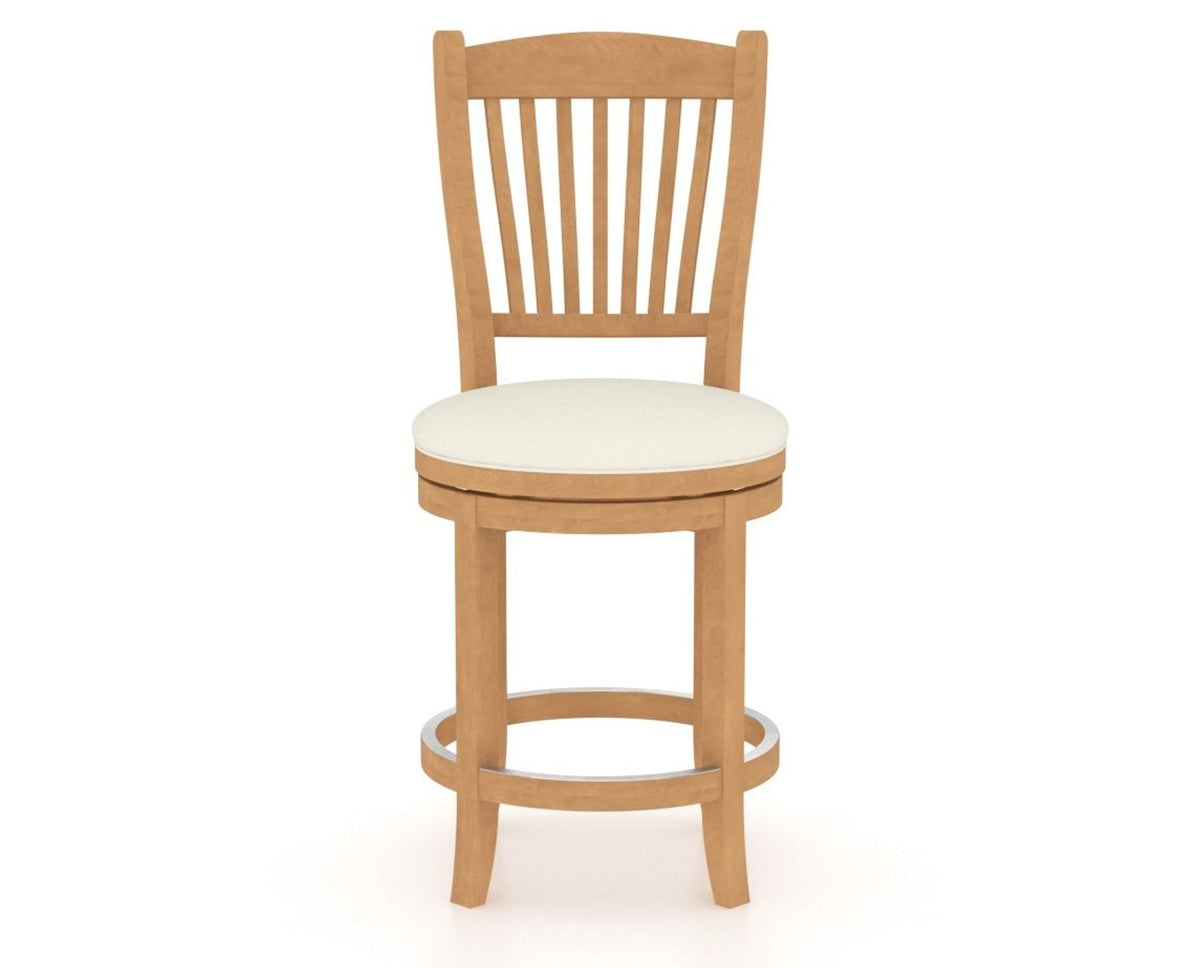 Canadel Upholstered Counter Stool 8232 in YJ Faux Leather and 20 Caramel Washed and Swivel Base, front view
