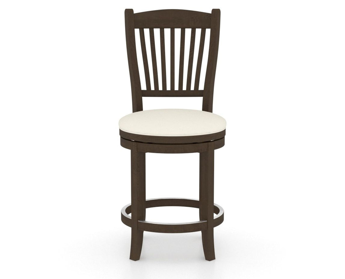 Canadel Upholstered Counter Stool 8232 in YJ Faux Leather and 29 Hazelnut Washed and Swivel Base, front view