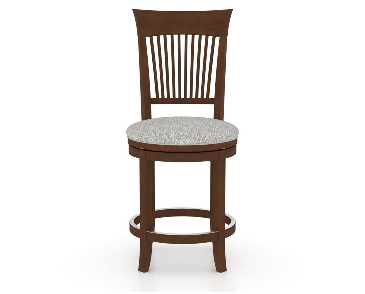 Canadel Upholstered Counter Stool 8270 in 7C Fabric and 19 Cognac Washed and Swivel Base, front view