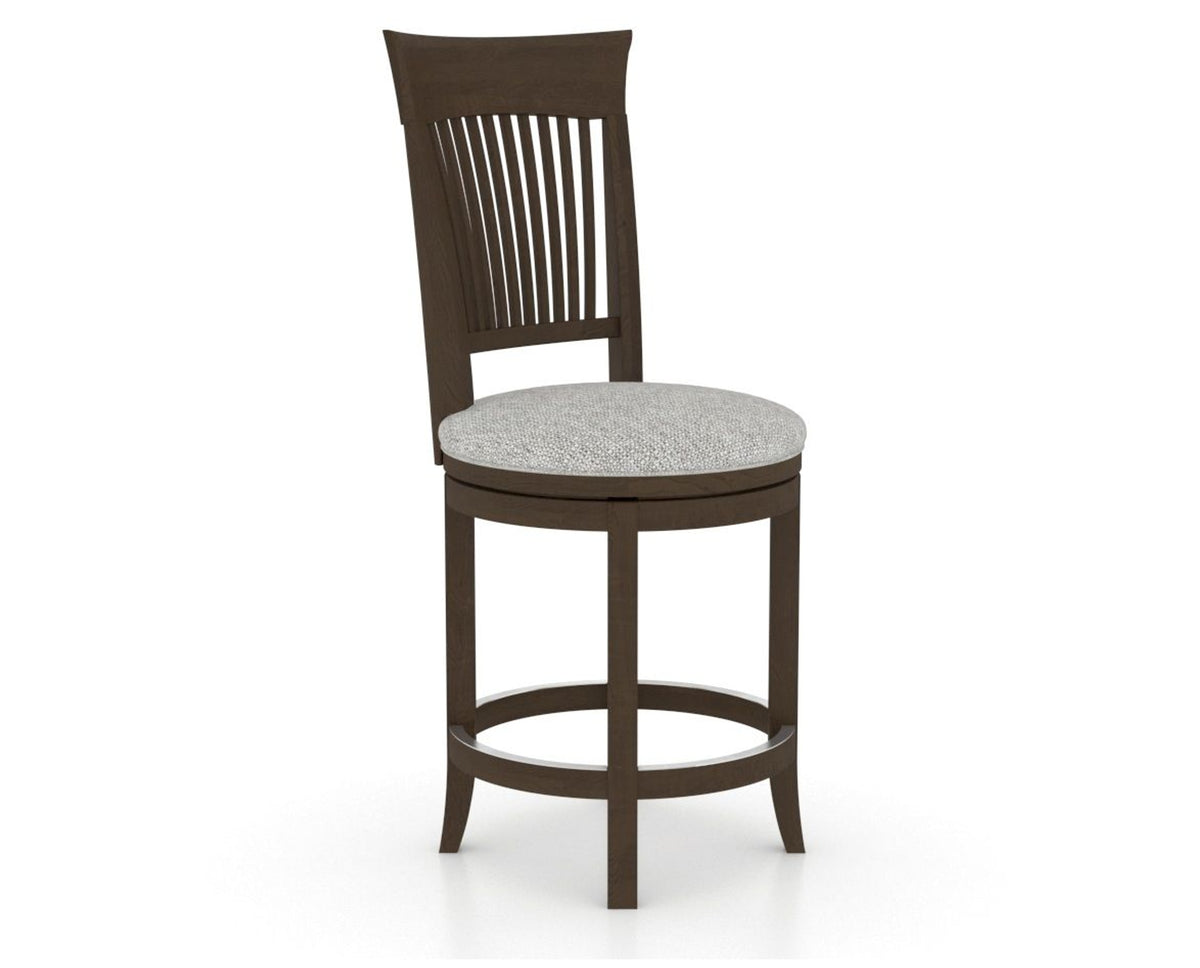 Canadel Upholstered Counter Stool 8270 in 7C Fabric and 29 Hazelnut Washed and Swivel Base, three-quarter view