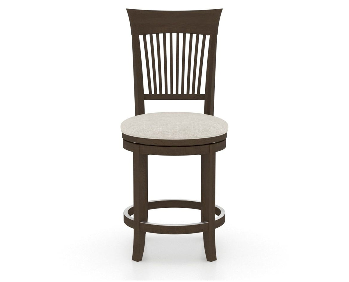 Canadel Upholstered Counter Stool 8270 in TB Fabric and 29 Hazelnut Washed and Swivel Base, front view