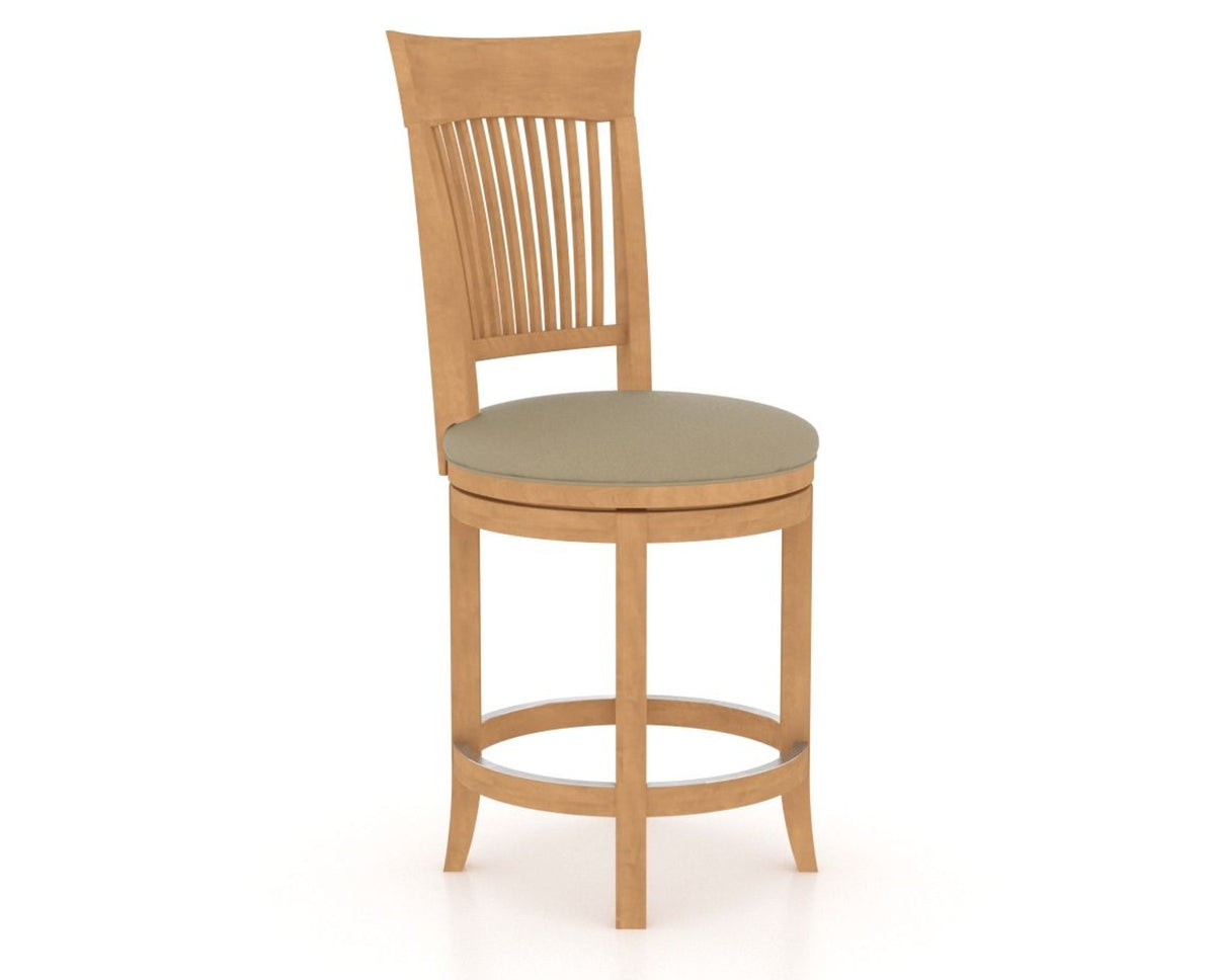 Canadel Upholstered Counter Stool 8270 in XY Faux Leather and 20 Caramel Washed and Swivel Base, three-quarter view