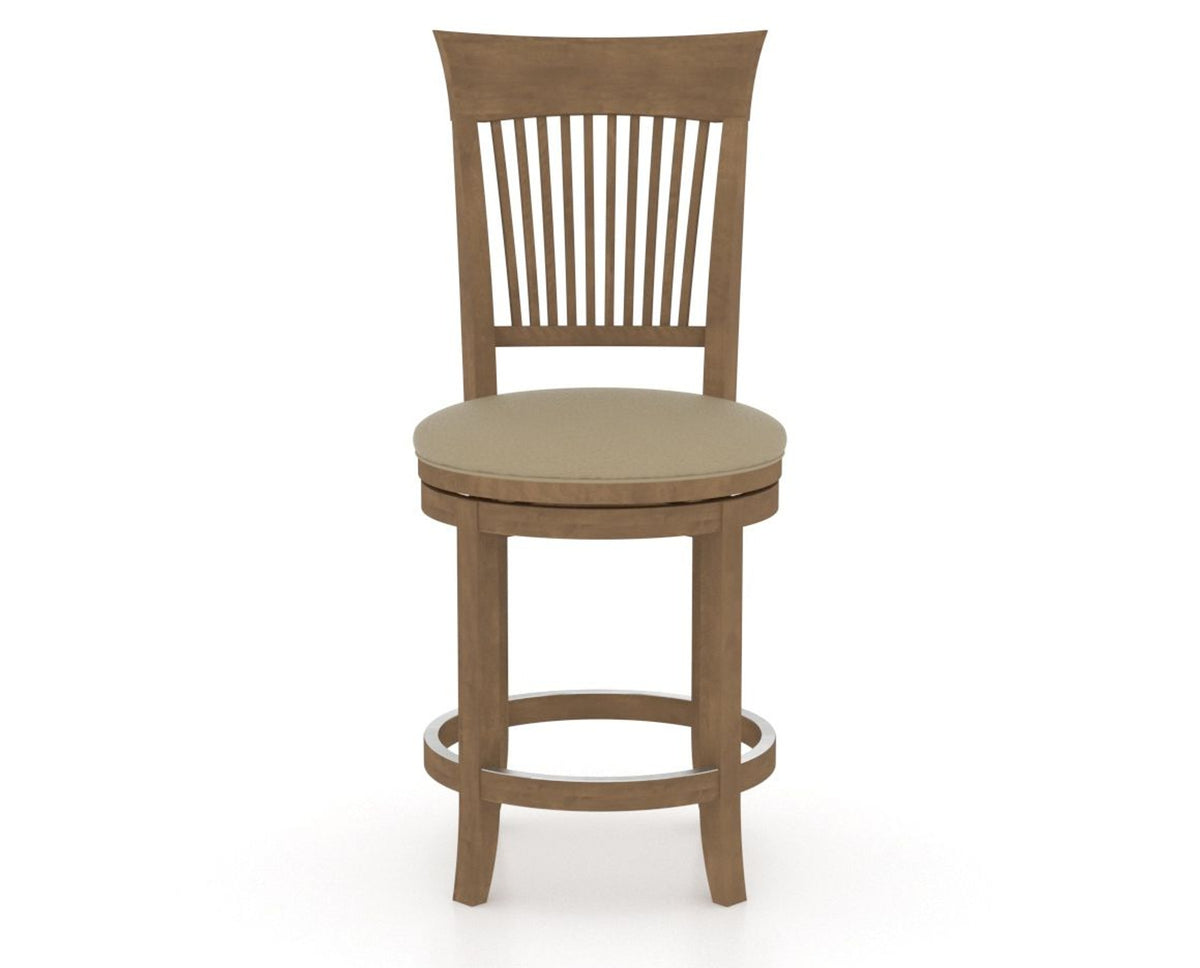 Canadel Upholstered Counter Stool 8270 in XY Faux Leather and 25 Pecan Washed and Swivel Base, front view