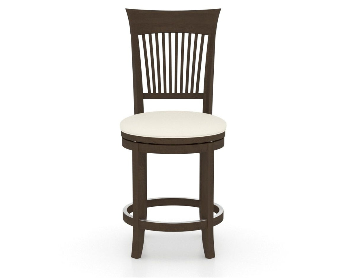 Canadel Upholstered Counter Stool 8270 in YJ Faux Leather and 29 Hazelnut Washed and Swivel Base, front view