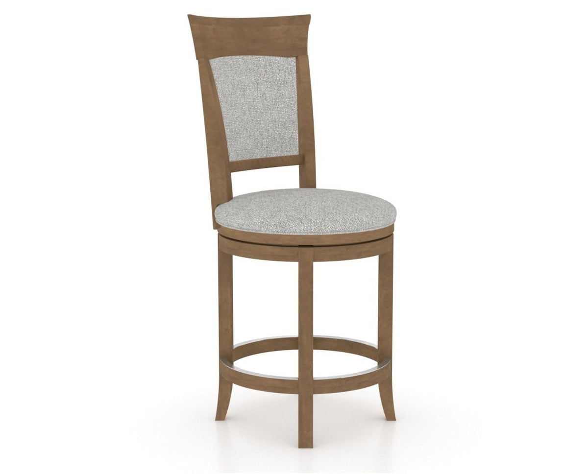 Canadel Upholstered Counter Stool 8274 in 7C Fabric and 25 Pecan Washed and Swivel Base, three-quarter view