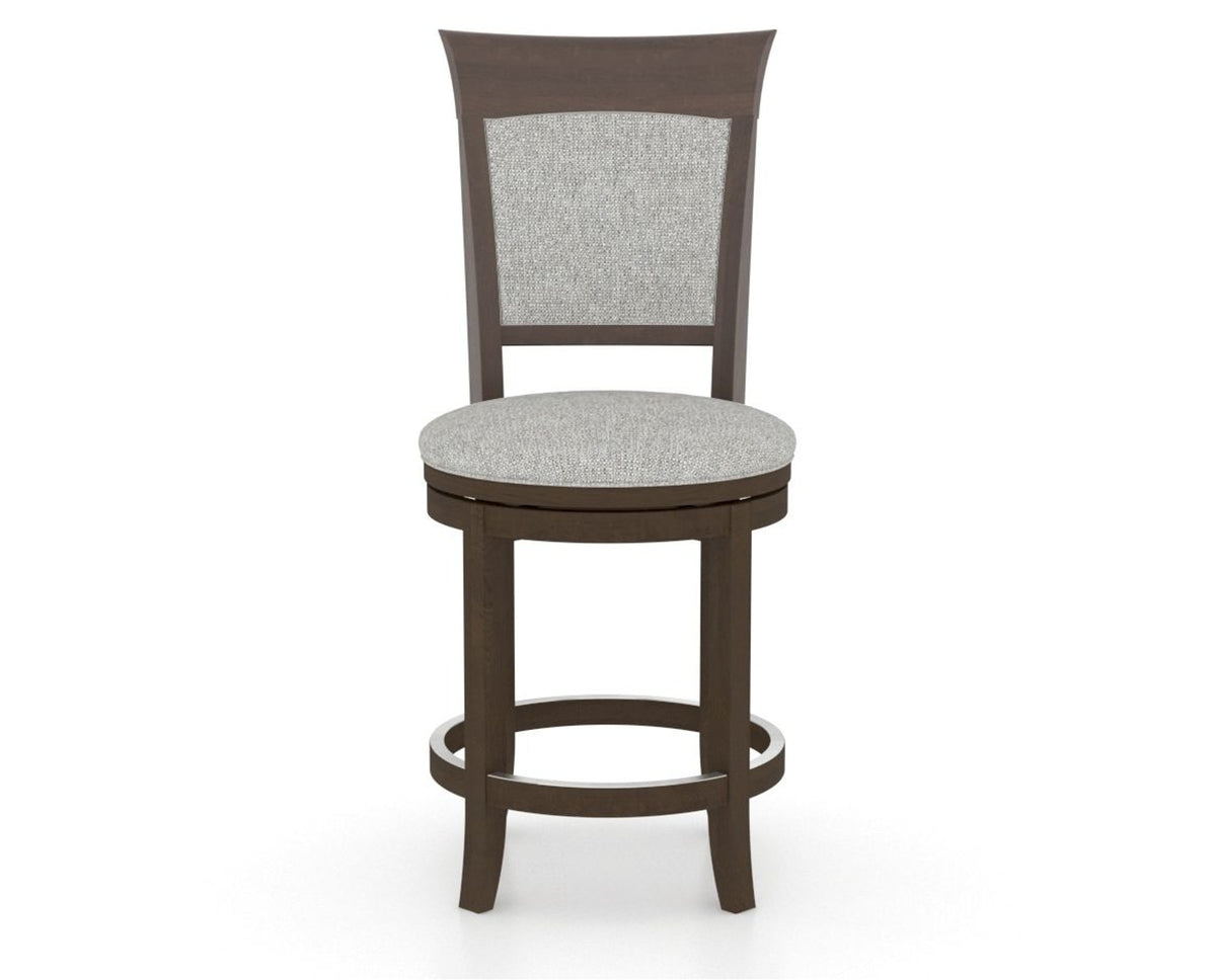 Canadel Upholstered Counter Stool 8274 in 7C Fabric and 29 Hazelnut Washed and Swivel Base, front view