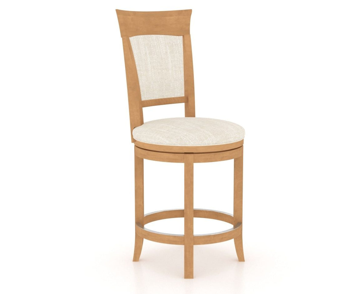 Canadel Upholstered Counter Stool 8274 in FT InsideOut® and 20 Caramel Washed and Swivel Base, three-quarter view