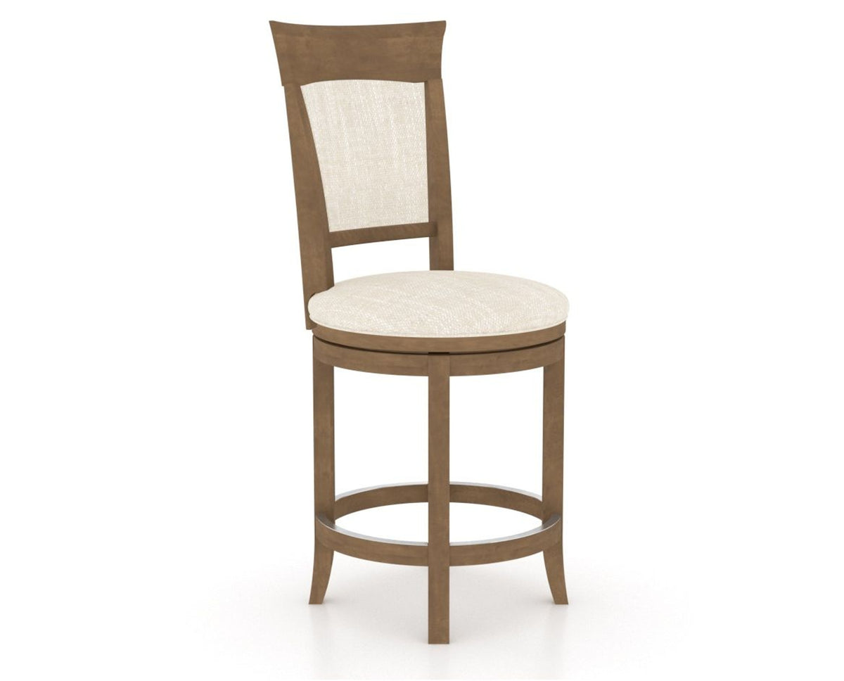 Canadel Upholstered Counter Stool 8274 in FT InsideOut® and 25 Pecan Washed and Swivel Base, three-quarter view