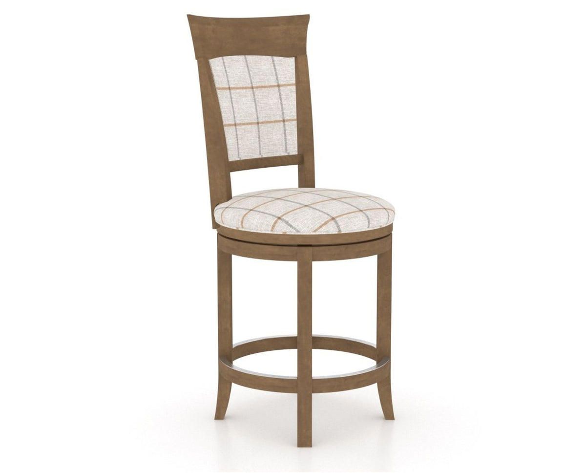 Canadel Upholstered Counter Stool 8274 in OZ Fabric and 25 Pecan Washed and Swivel Base, three-quarter view