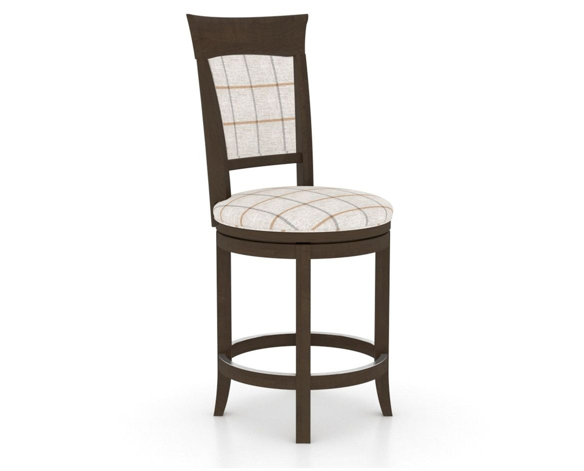 Canadel Upholstered Counter Stool 8274 in OZ Fabric and 29 Hazelnut Washed and Swivel Base, three-quarter view