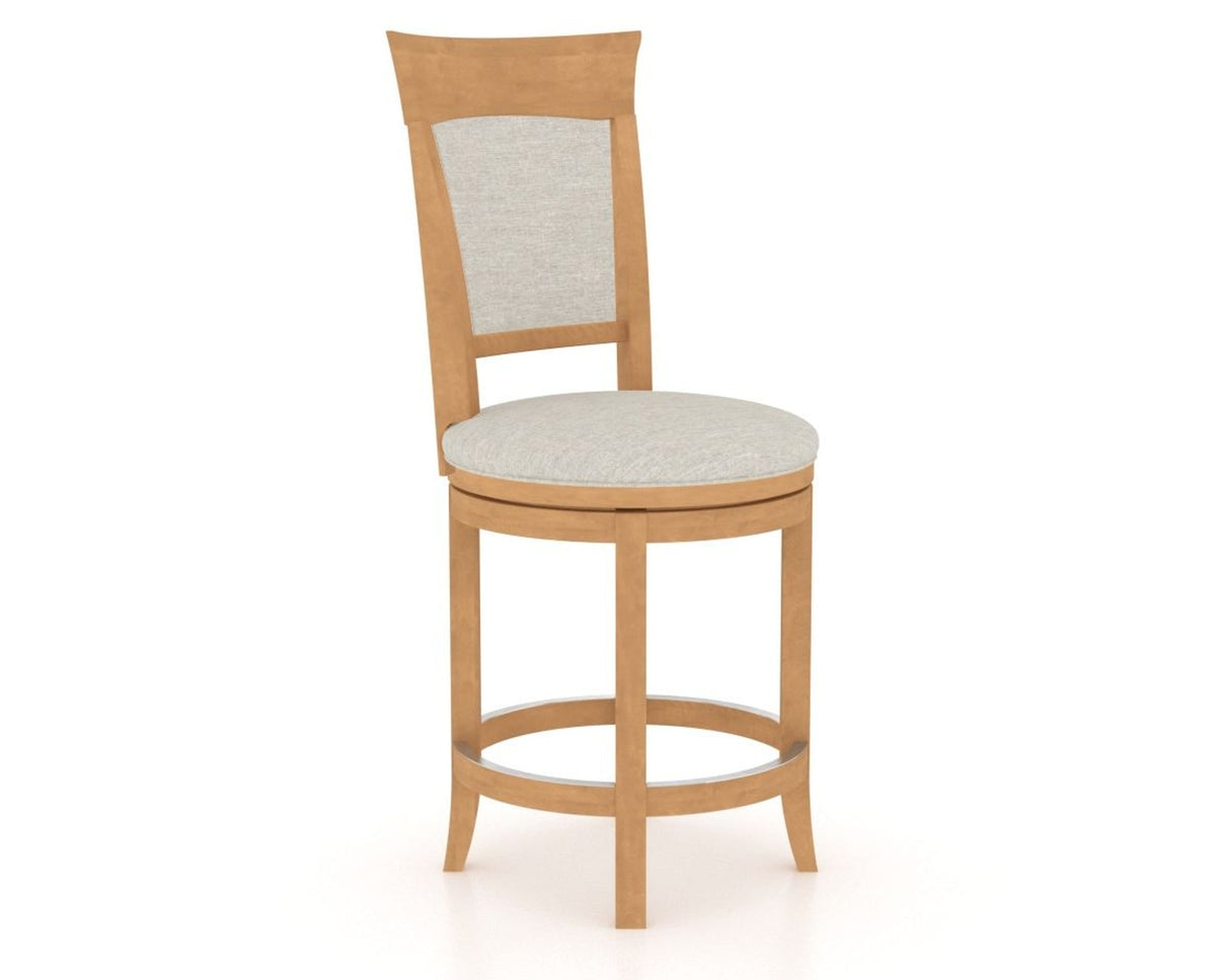 Canadel Upholstered Counter Stool 8274 in TB Fabric and 20 Caramel Washed and Swivel Base, three-quarter view