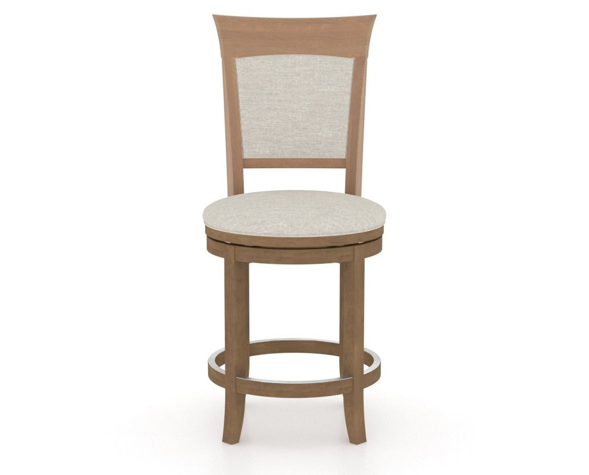 Canadel Upholstered Counter Stool 8274 in TB Fabric and 25 Pecan Washed and Swivel Base, front view