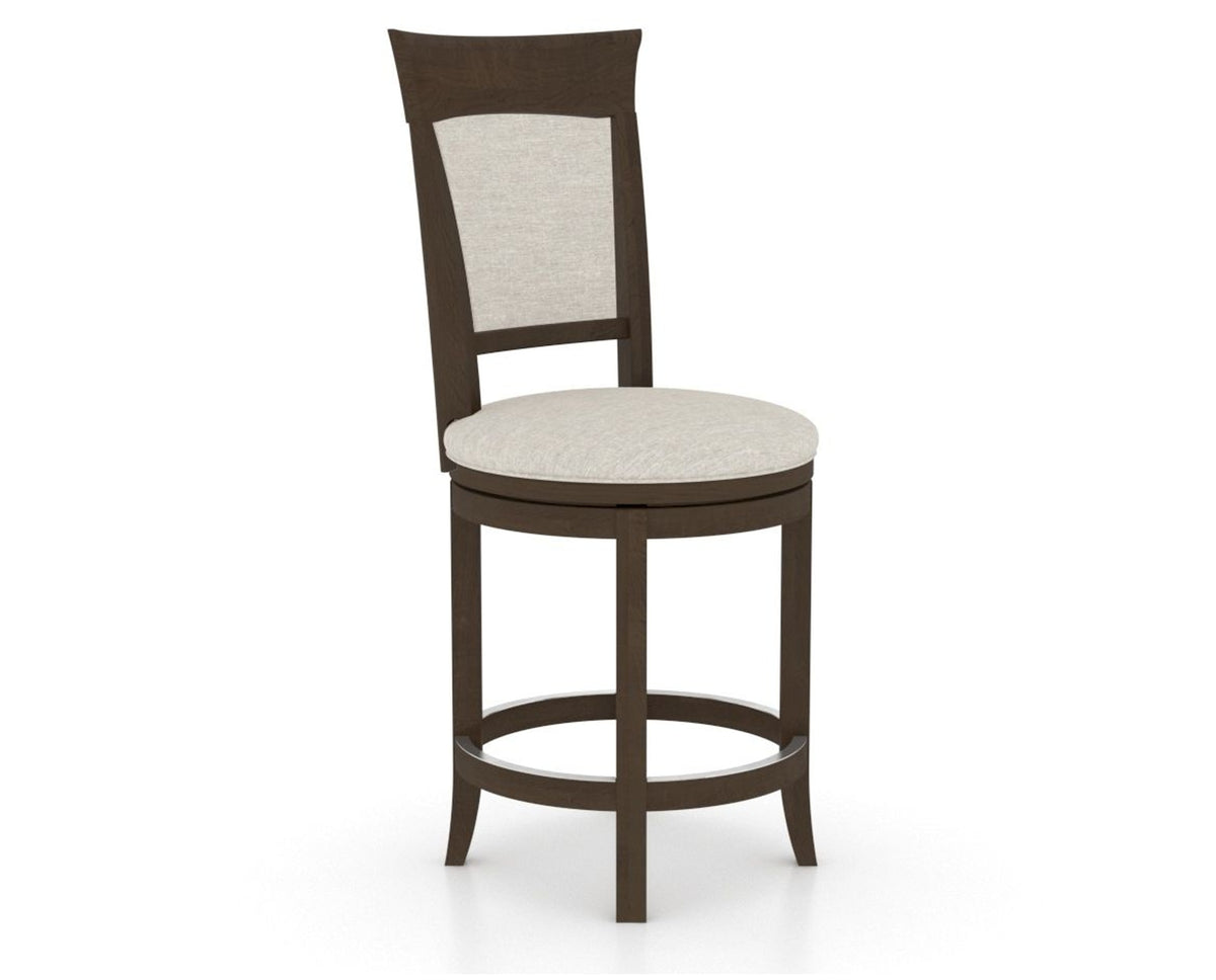 Canadel Upholstered Counter Stool 8274 in TB Fabric and 29 Hazelnut Washed and Swivel Base, three-quarter view