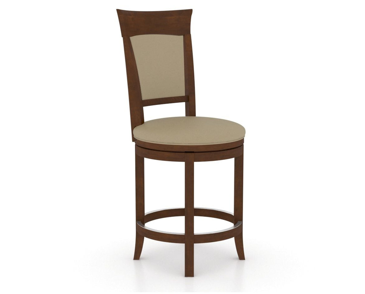 Canadel Upholstered Counter Stool 8274 in XY Faux Leather and 19 Cognac Washed and Swivel Base, three-quarter view