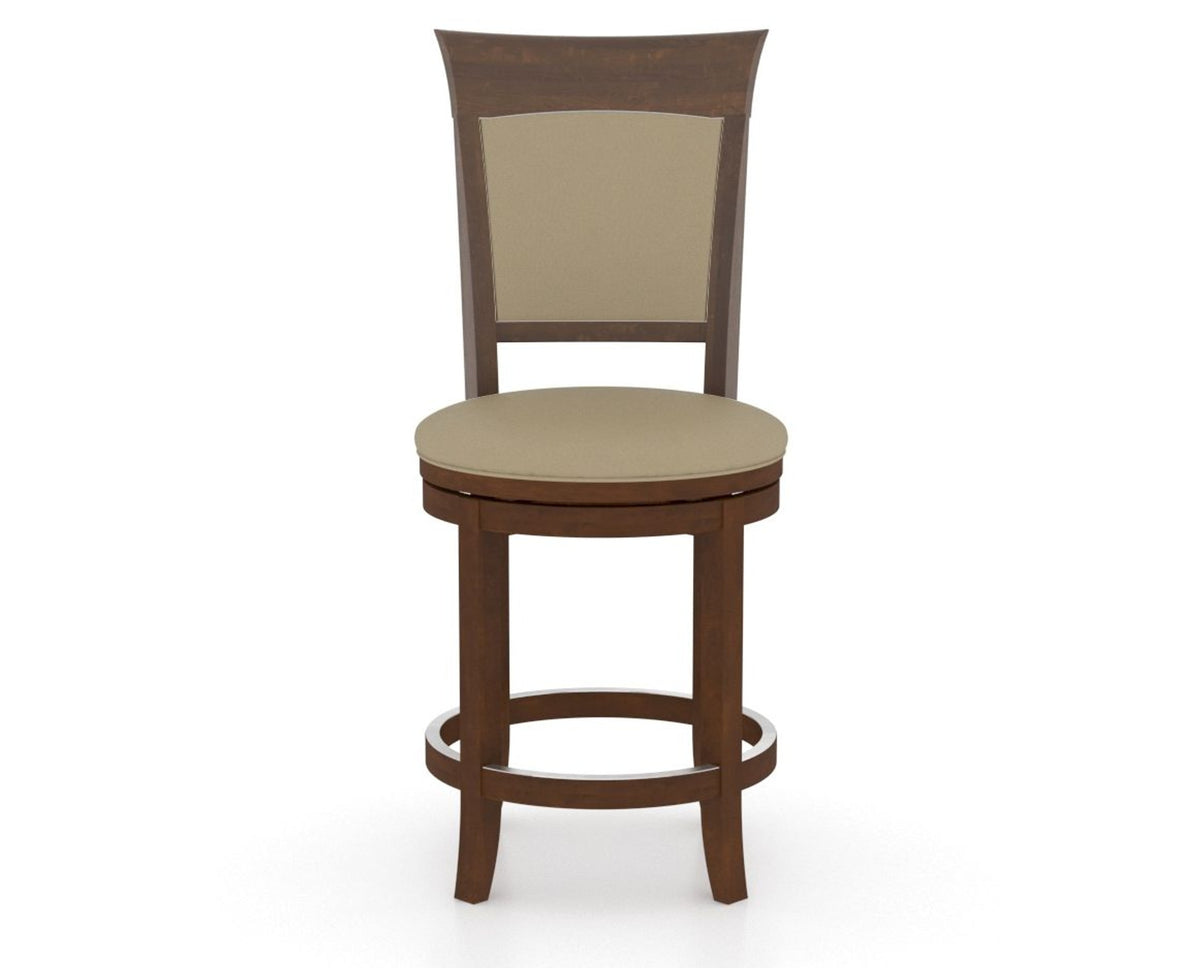 Canadel Upholstered Counter Stool 8274 in XY Faux Leather and 19 Cognac Washed and Swivel Base, front view