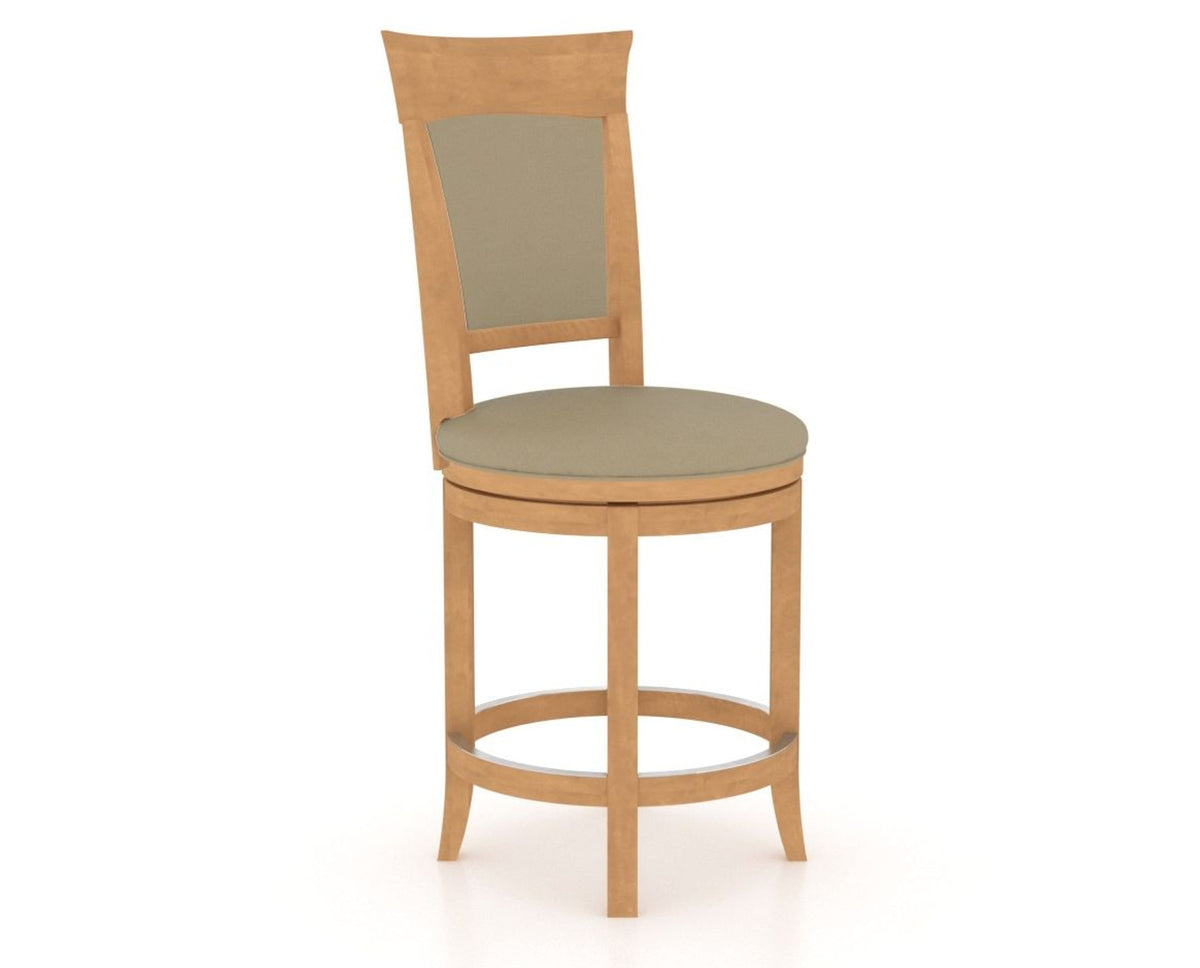 Canadel Upholstered Counter Stool 8274 in XY Faux Leather and 20 Caramel Washed and Swivel Base, three-quarter view