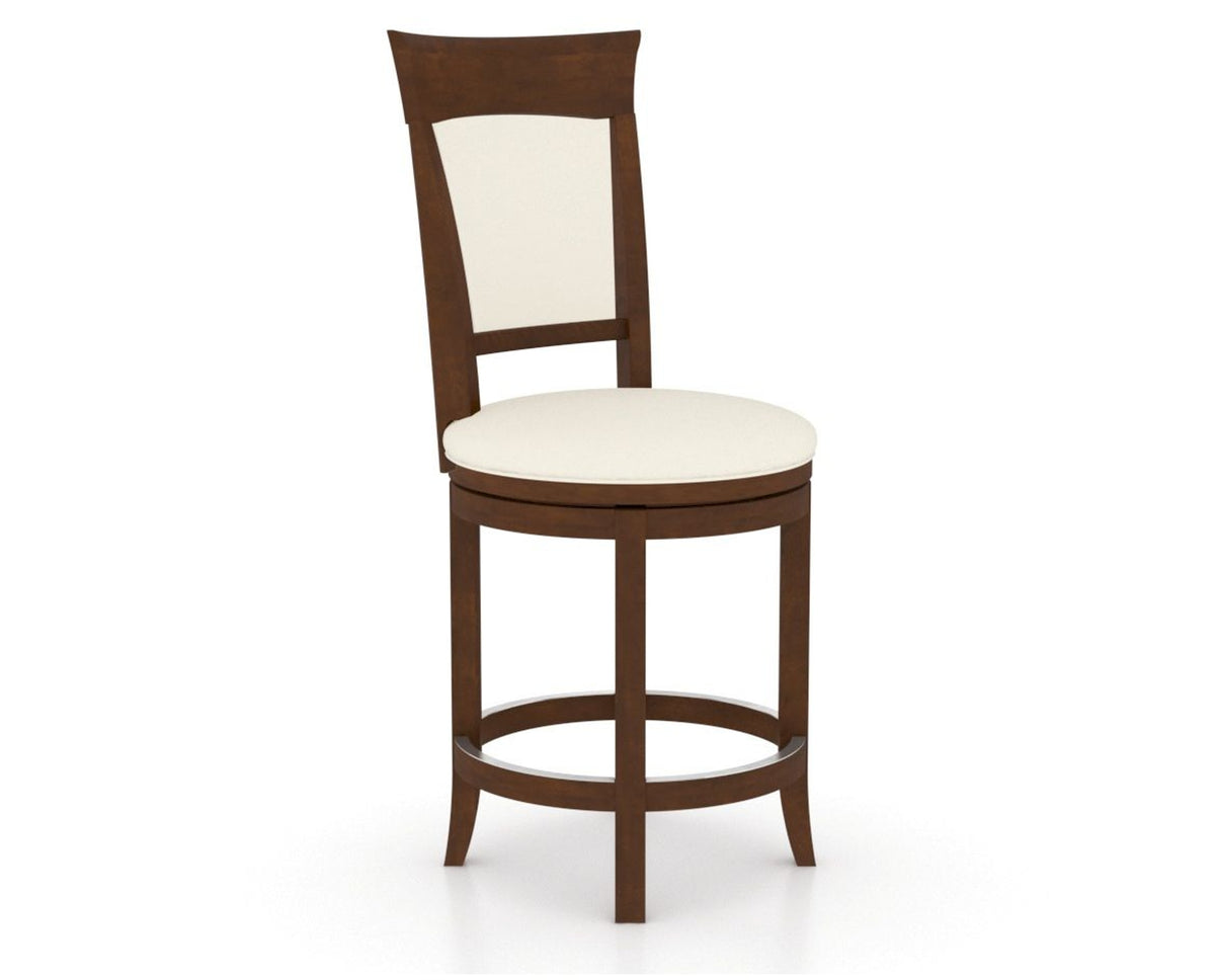 Canadel Upholstered Counter Stool 8274 in YJ Faux Leather and 19 Cognac Washed and Swivel Base, three-quarter view