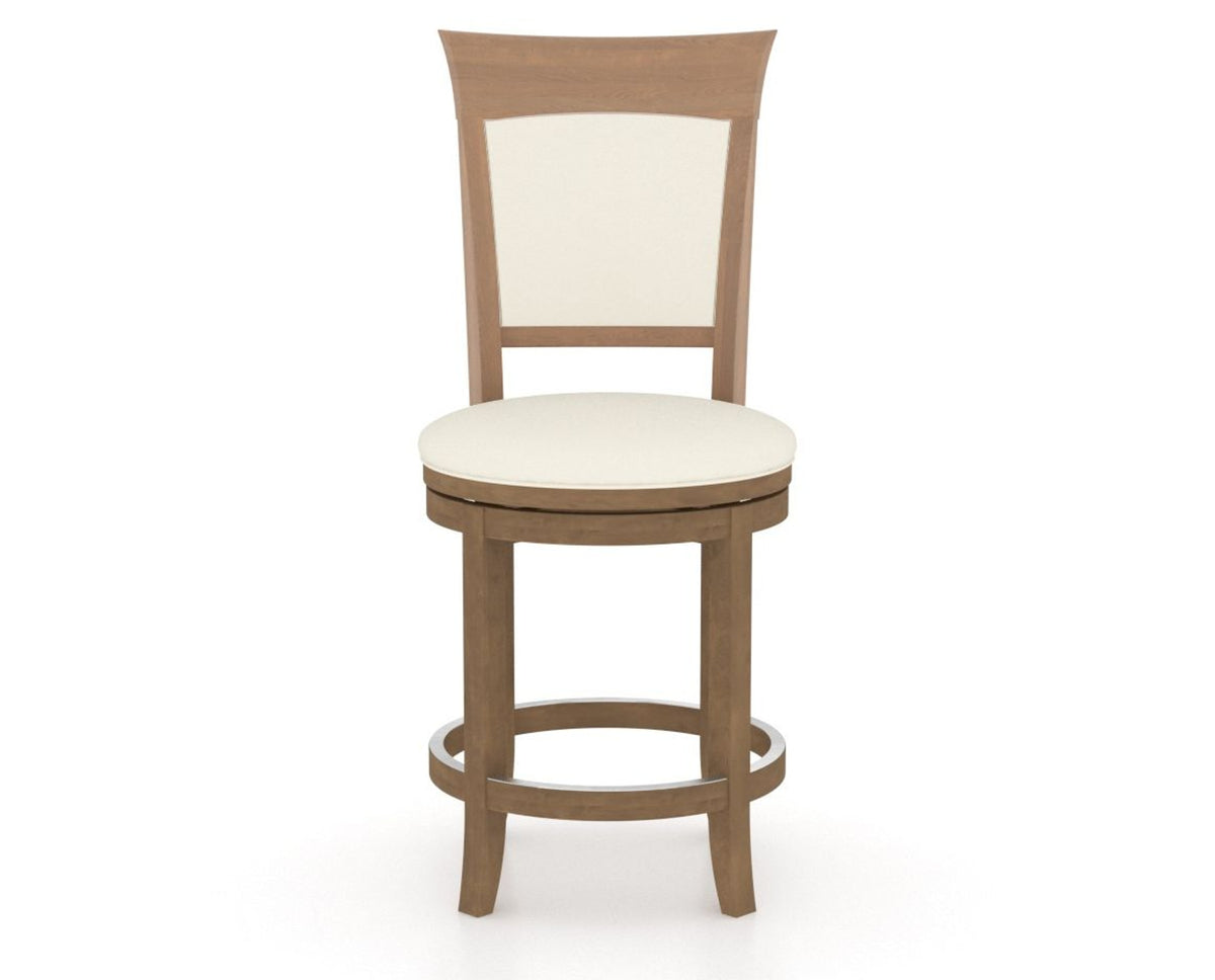 Canadel Upholstered Counter Stool 8274 in YJ Faux Leather and 25 Pecan Washed and Swivel Base, front view