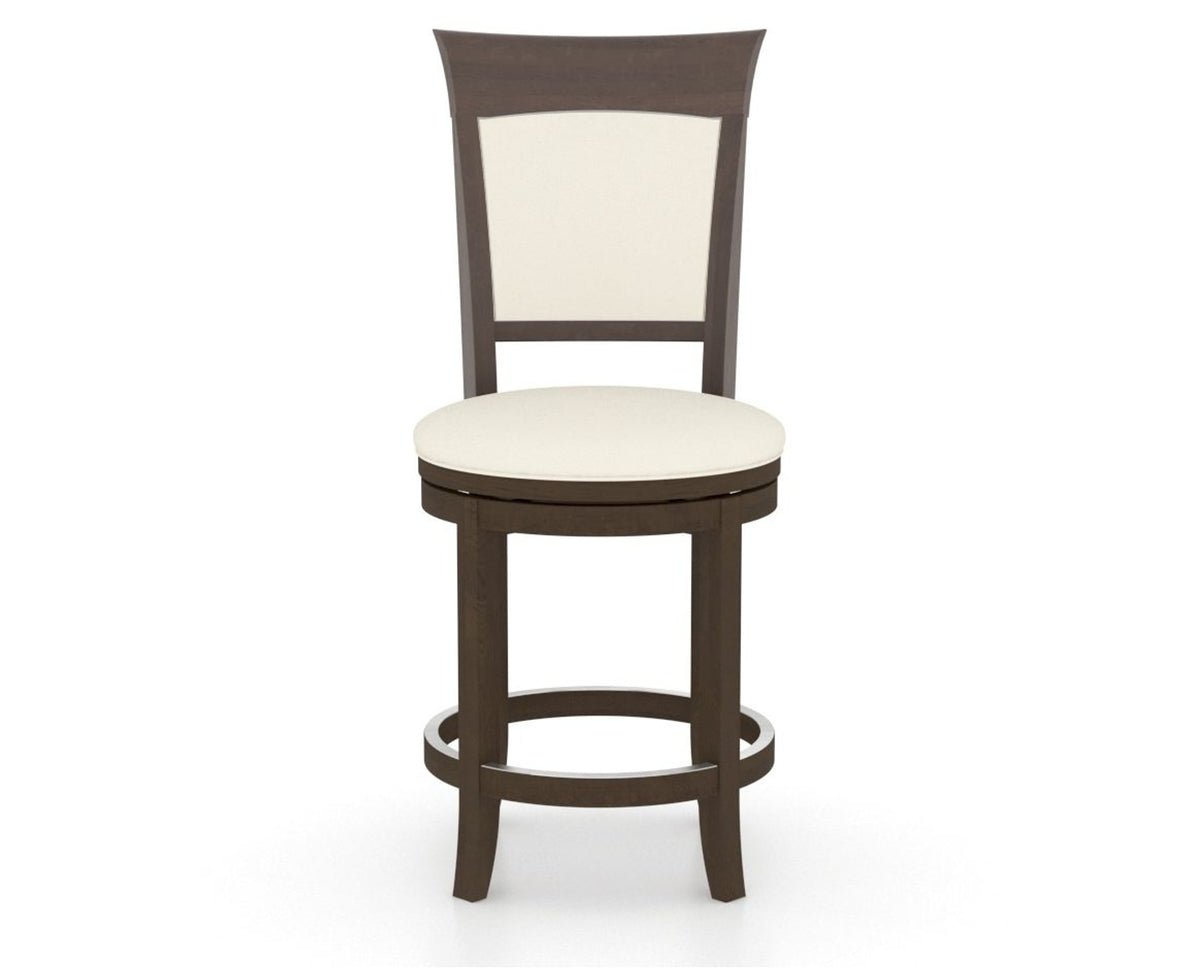Canadel Upholstered Counter Stool 8274 in YJ Faux Leather and 29 Hazelnut Washed and Swivel Base, front view