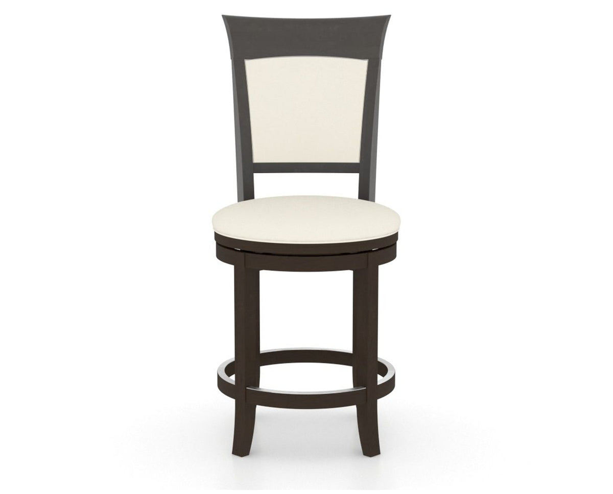 Canadel Upholstered Counter Stool 8274 in YJ Faux Leather and 59 Davy's Grey and Swivel Base, front view