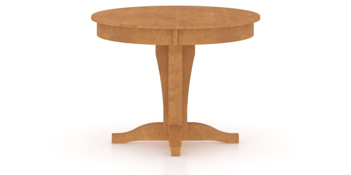 Canadel Round Dining Table 4242 with XC Base in Honey Washed, side view