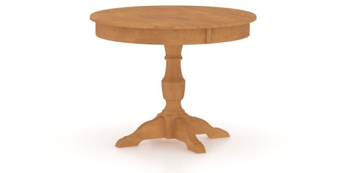 Canadel Round Dining Table 4242 with XP Base in Honey Washed, three-quarter view