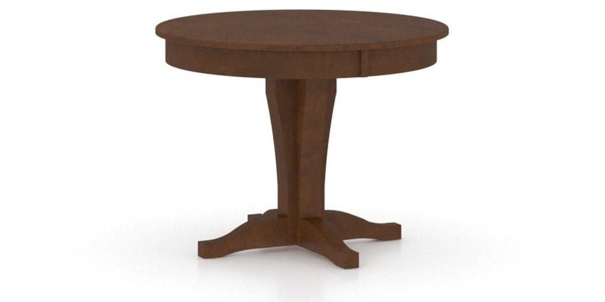 Canadel Round Dining Table 4242 with XC Base in 19 Cognac Washed, three-quarter view