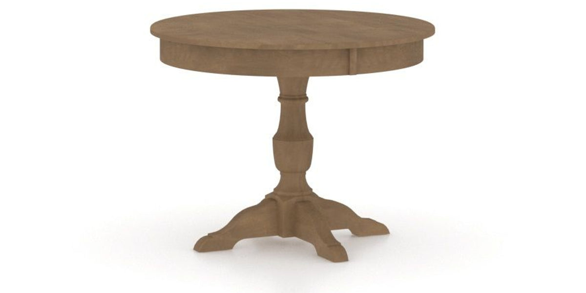 Canadel Round Dining Table 4242 with XP Base in 25 Pecan Washed, three-quarter view